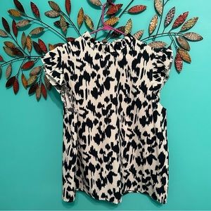 NWOT Shein Mock Neck Printed Ruffle Sleeve Blouse